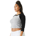 Athletic Grey-Black - Side - Bella + Canvas Womens-Ladies Heather Raglan 3-4 Sleeve Crop Top