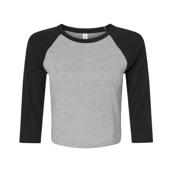 Athletic Grey-Black - Front - Bella + Canvas Womens-Ladies Heather Raglan 3-4 Sleeve Crop Top