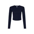 Solid Navy - Front - Bella + Canvas Womens-Ladies Plain Micro-Rib Long-Sleeved Crop Top
