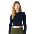 Solid Navy - Side - Bella + Canvas Womens-Ladies Plain Micro-Rib Long-Sleeved Crop Top
