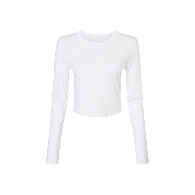 Solid White - Front - Bella + Canvas Womens-Ladies Plain Micro-Rib Long-Sleeved Crop Top