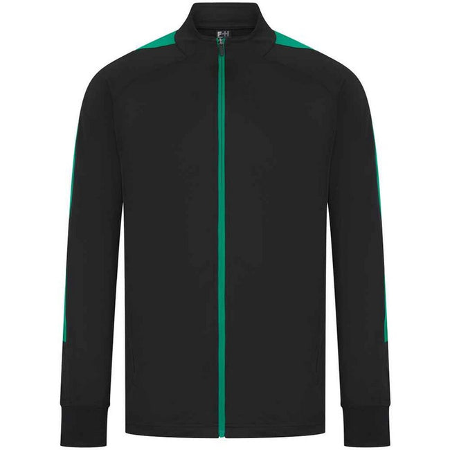 Black-Emerald - Front - Finden & Hales Mens Contrast Panel Knitted Tracksuit Top