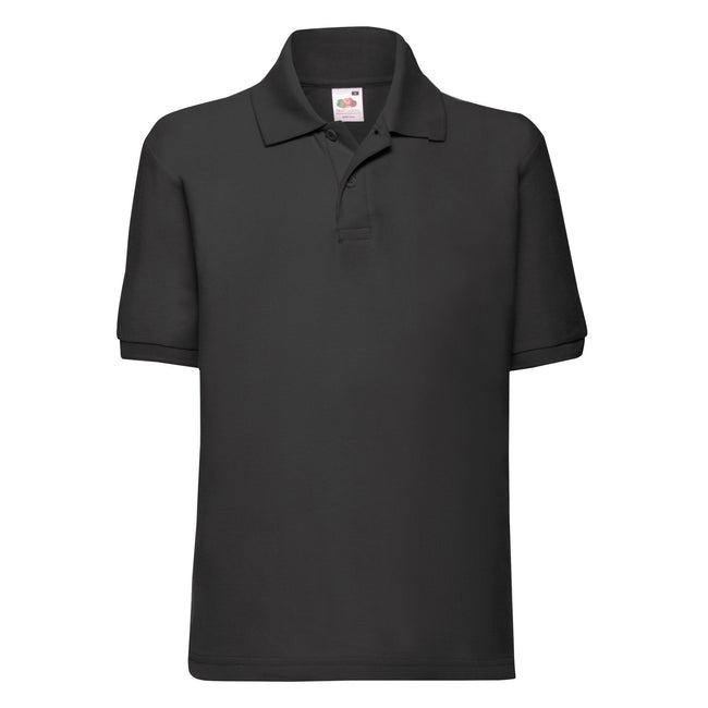 Black - Front - Fruit of the Loom Childrens-Kids 65-35 Plain Pique Polo Shirt