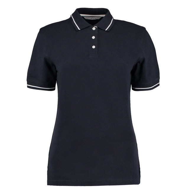 Navy-White - Front - Kustom Kit Womens-Ladies St Mellion Polo Shirt
