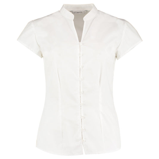 White - Front - Kustom Kit Womens-Ladies Continental Capped Sleeved Blouse