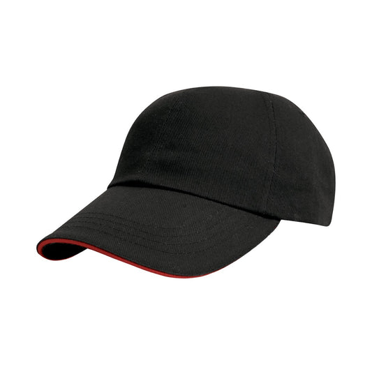 Black-Red - Front - Result Headwear Pro Style Heavy Brushed Cotton Sandwich Peak Baseball Cap