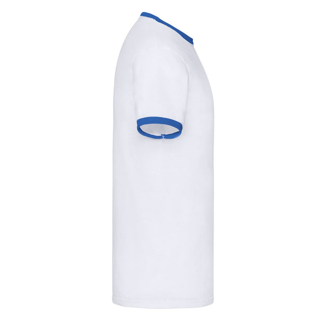 White-Royal Blue - Side - Fruit of the Loom Unisex Adult Ringer T-Shirt
