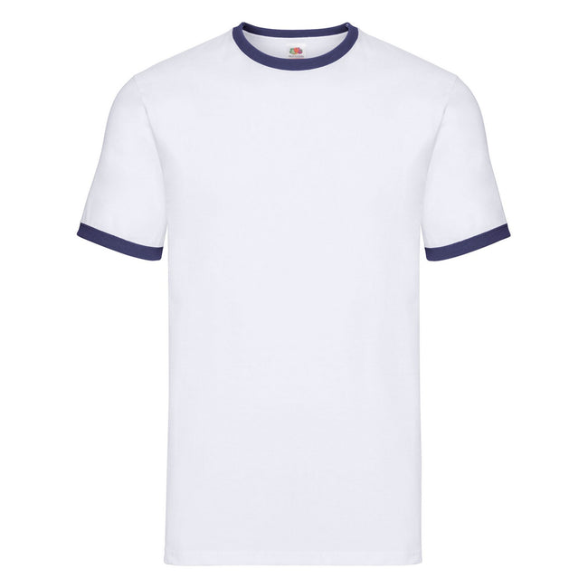 White-Navy - Front - Fruit of the Loom Unisex Adult Ringer T-Shirt