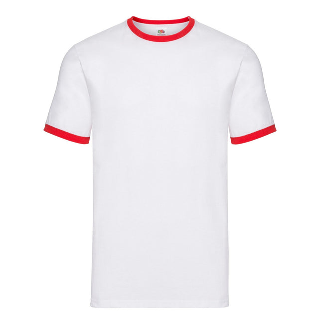 White-Red - Front - Fruit of the Loom Unisex Adult Ringer T-Shirt