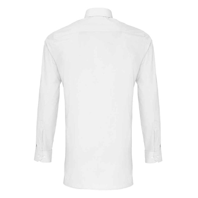 White - Back - Premier Mens Colours Poplin Fitted Long-Sleeved Shirt