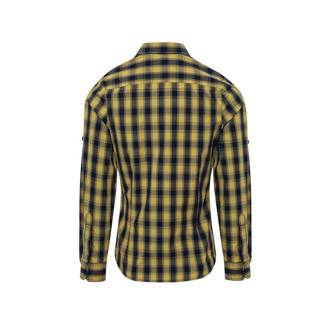 Camel-Navy - Back - Premier Womens-Ladies Mulligan Checked Long-Sleeved Shirt