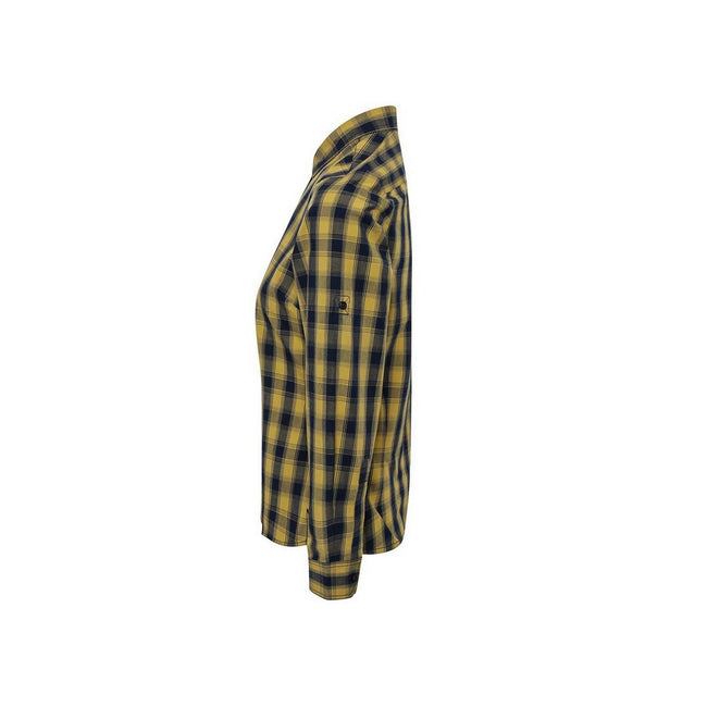 Camel-Navy - Side - Premier Womens-Ladies Mulligan Checked Long-Sleeved Shirt