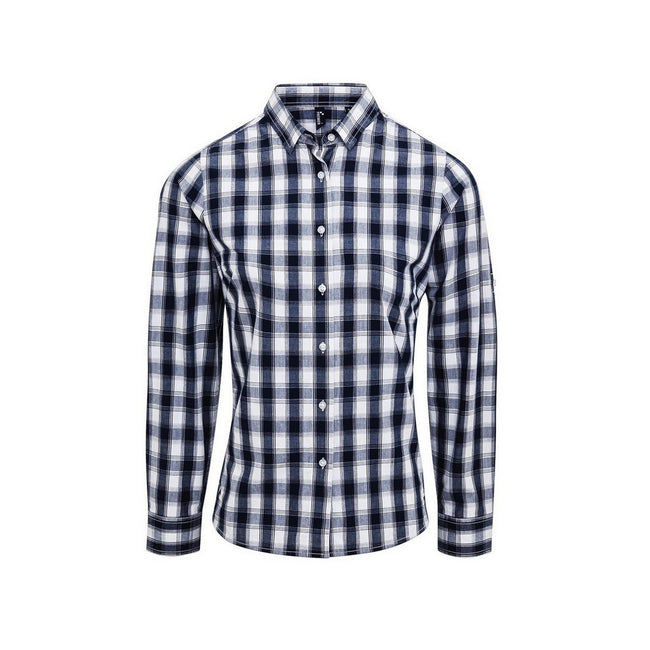 White-Navy - Front - Premier Womens-Ladies Mulligan Checked Long-Sleeved Shirt