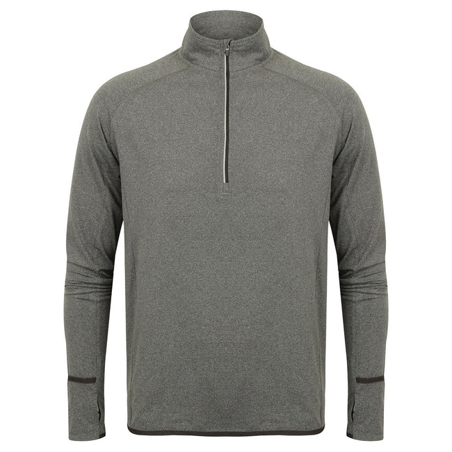 Grey Marl - Front - Tombo Mens Quarter Zip Long-Sleeved Top