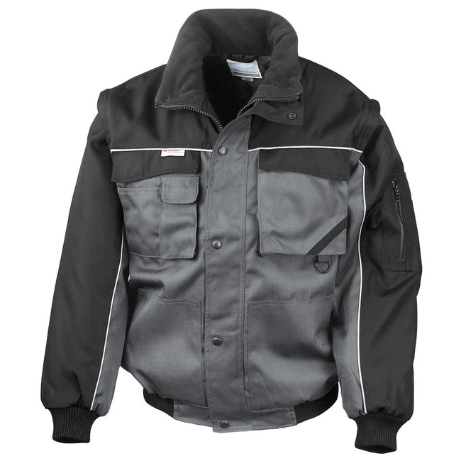 Grey-Black - Front - WORK-GUARD by Result Mens Heavy Duty Zip-off Sleeves Pilot Jacket