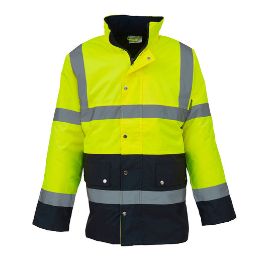 Yellow-Navy - Front - Yoko Unisex Adult Motorway Two Tone Hi-Vis Reflective Jacket