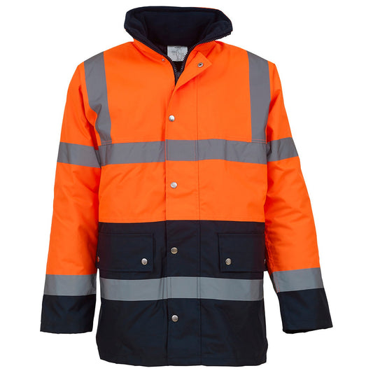 Orange-Navy - Front - Yoko Mens Motorway Two Tone High-Vis Jacket