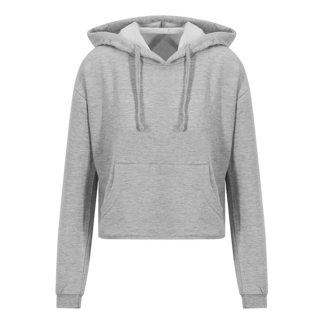 Heather Grey - Front - Awdis Womens-Ladies Girlie Cropped Hoodie