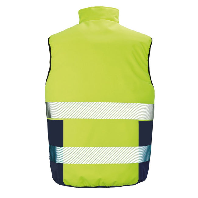Fluorescent Yellow-Navy - Back - SAFE-GUARD by Result Mens Reversible Soft Padded Gilet