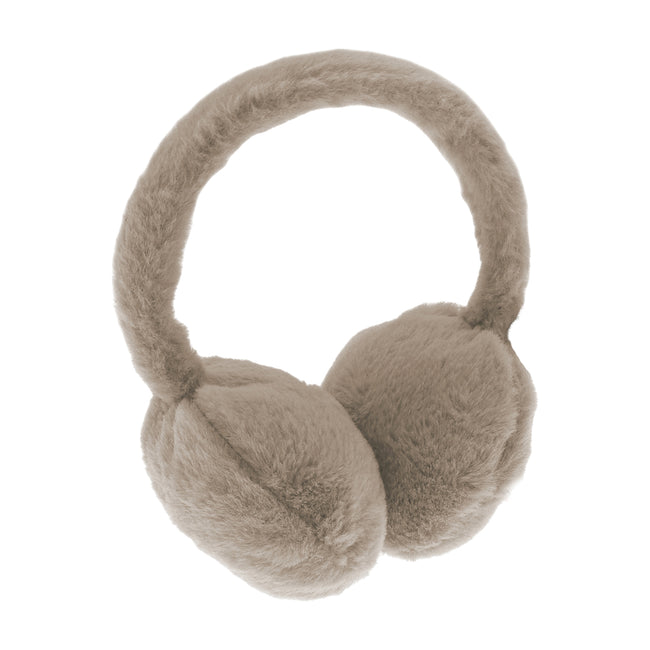 Natural - Front - Ribbon Faux Fur Earmuffs