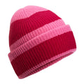 True Pink-Classic Red - Front - Beechfield Colour Block Beanie