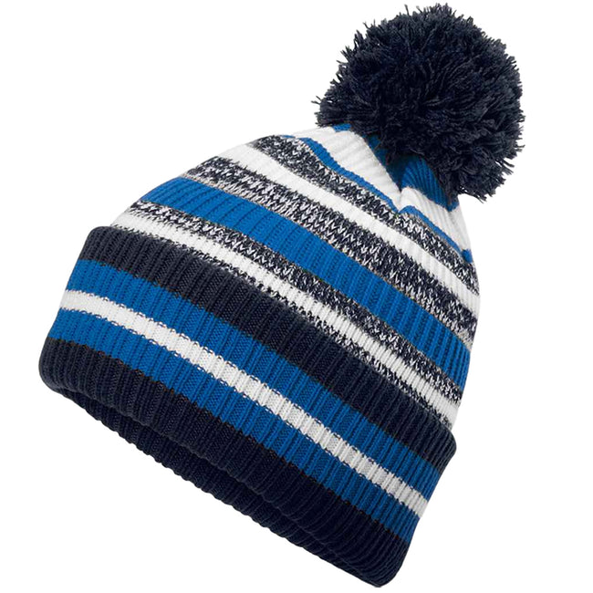 Sapphire Blue-French Navy-White - Back - Beechfield Multi-Sport Fan Pom Pom Beanie