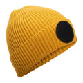 Mustard-Black - Front - Beechfield Patch Circular Patch Beanie