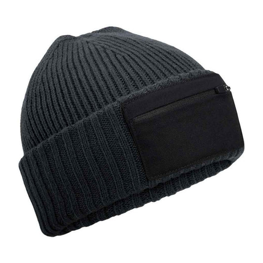 Graphite Grey-Black - Front - Beechfield Zip Patch Beanie