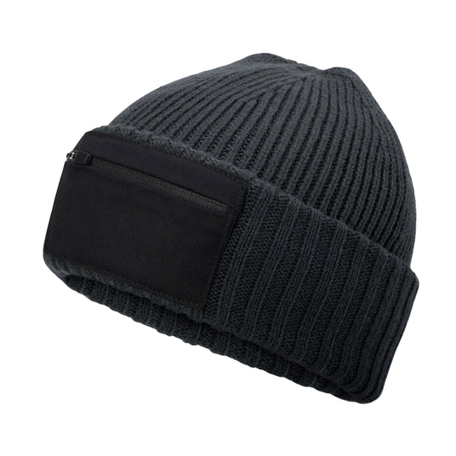 Graphite Grey-Black - Back - Beechfield Zip Patch Beanie