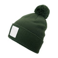 Olive Green-White - Back - Beechfield Pom Pom Appliqué Patch Beanie