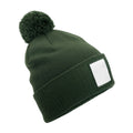 Olive Green-White - Front - Beechfield Pom Pom Appliqué Patch Beanie