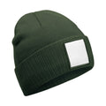 Olive Green-White - Front - Beechfield Appliqué Patch Beanie