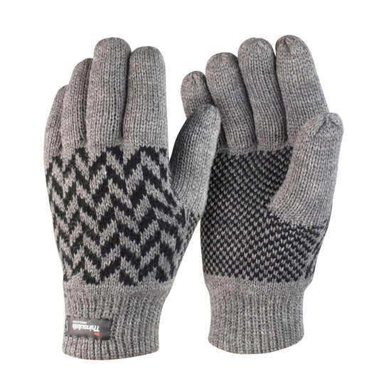 Grey-Black - Front - Result Winter Essentials Unisex Adult Thinsulate Patterned Winter Gloves