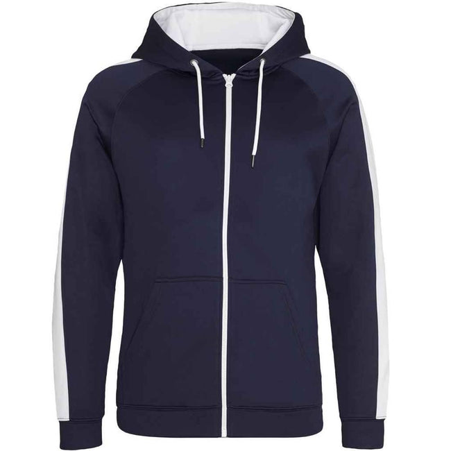 Oxford Navy-Arctic White - Front - Awdis Mens Polyester Sport Full Zip Hoodie
