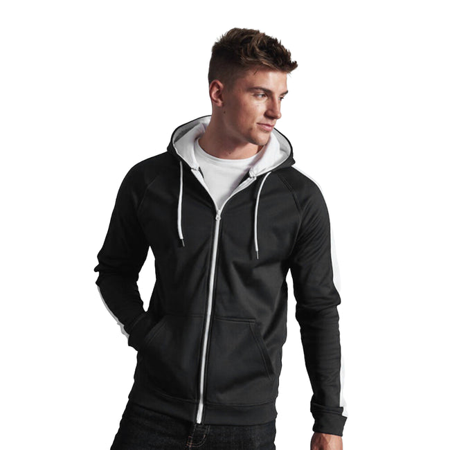 Jet Black-Arctic White - Side - Awdis Mens Polyester Sport Full Zip Hoodie