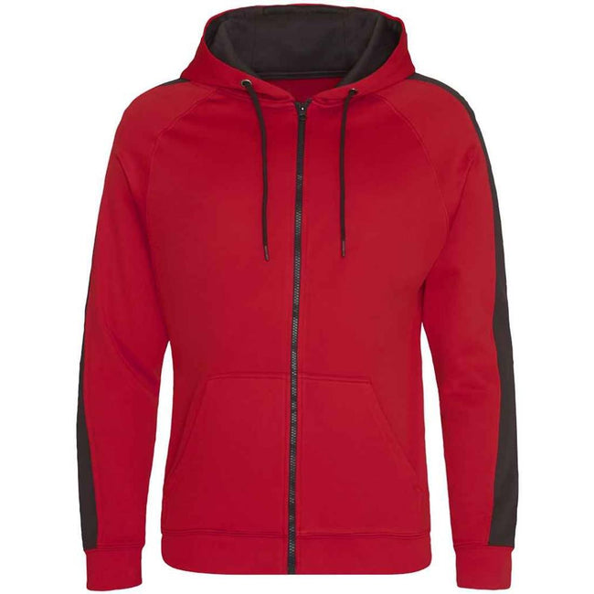 Fire Red-Jet Black - Front - Awdis Mens Polyester Sport Full Zip Hoodie