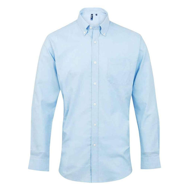 Light Blue - Front - Premier Mens Signature Oxford Long-Sleeved Formal Shirt