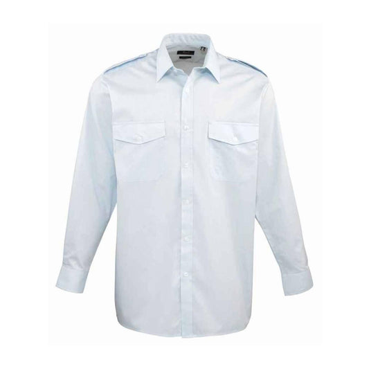 Light Blue - Front - Premier Mens Long-Sleeved Pilot Shirt