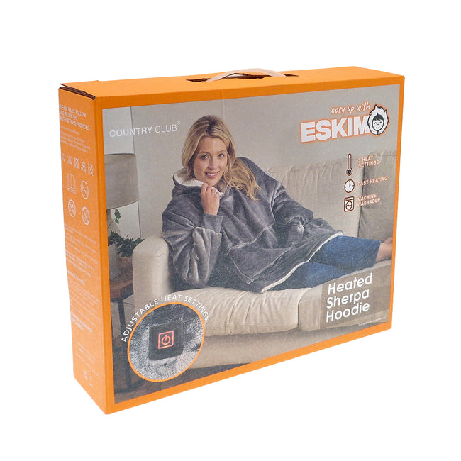 Grey - Pack Shot - Ribbon Unisex Adult Eskimo Heated Blanket Hoodie