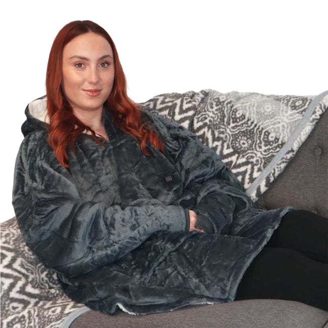 Grey - Front - Ribbon Unisex Adult Eskimo Heated Blanket Hoodie