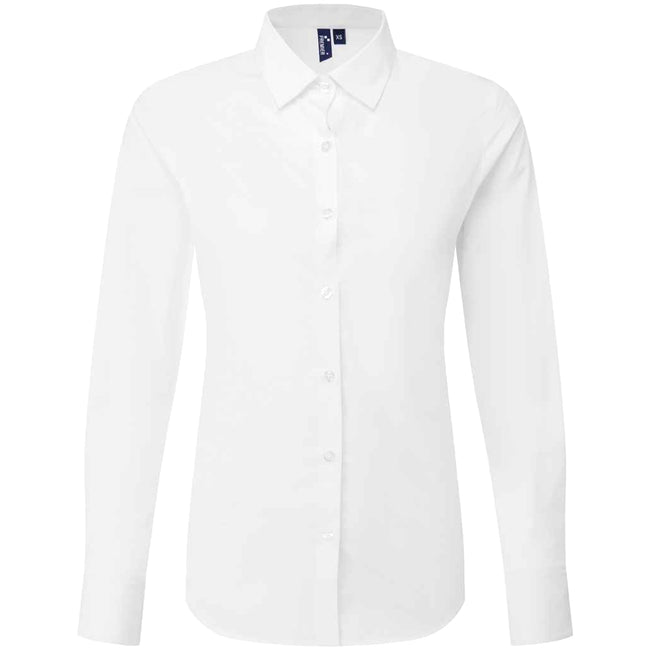 White - Front - Premier Womens-Ladies Recyclight Poplin Long-Sleeved Formal Shirt