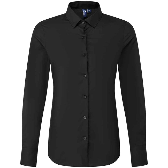 Black - Front - Premier Womens-Ladies Recyclight Poplin Long-Sleeved Formal Shirt