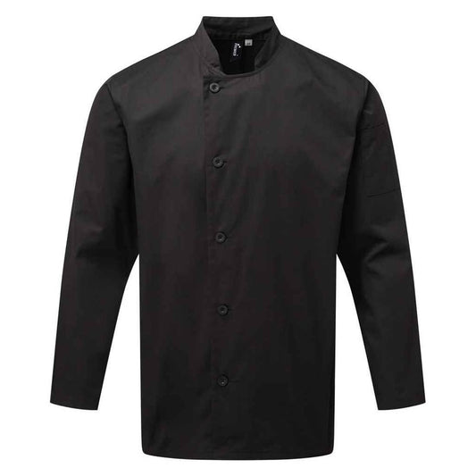 Black - Front - Premier Mens Essential Long-Sleeved Chef Jacket