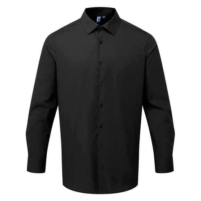 Black - Front - Premier Mens Poplin Long-Sleeved Formal Shirt