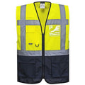 Yellow- Navy - Side - Portwest Hi Vis Executive - Manager Vest - Safetywear