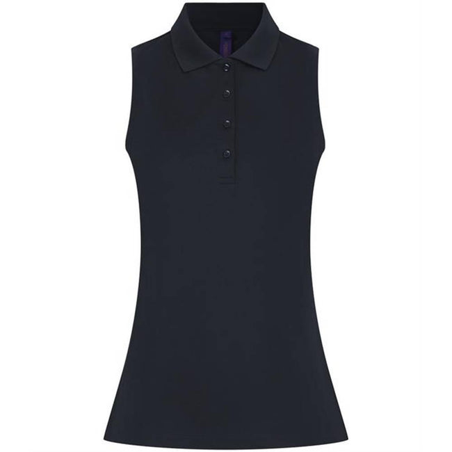 Navy - Front - Henbury Womens-Ladies CoolPlus Sleeveless Polo Shirt