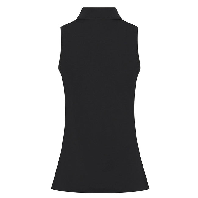 Black - Back - Henbury Womens-Ladies CoolPlus Sleeveless Polo Shirt