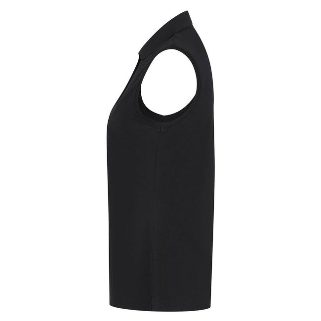 Black - Side - Henbury Womens-Ladies CoolPlus Sleeveless Polo Shirt