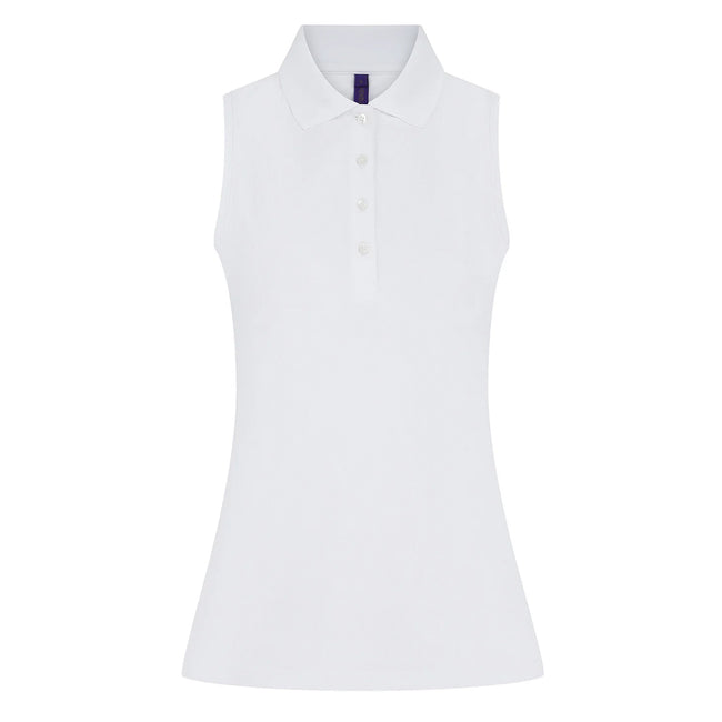 White - Front - Henbury Womens-Ladies CoolPlus Sleeveless Polo Shirt