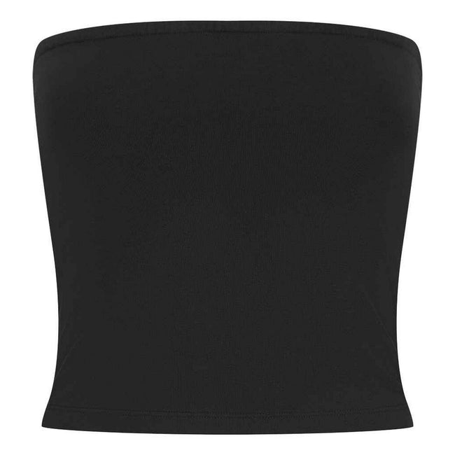 Black - Front - SF Womens-Ladies Bandeau Crop Top